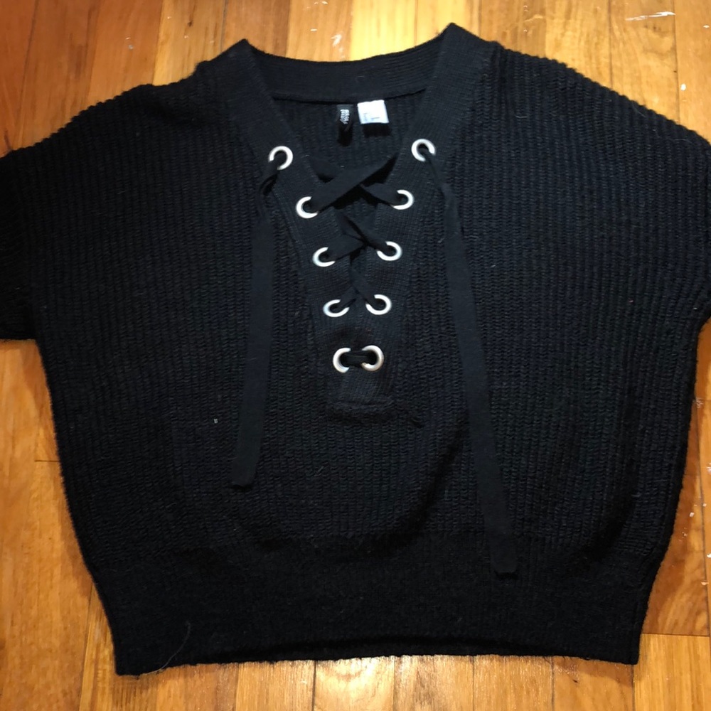 Black lace up sweater